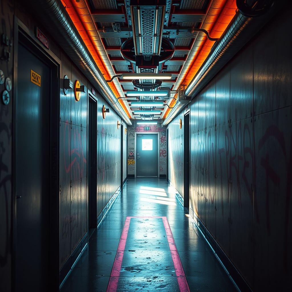 Cyberpunk hallway - AI Generated