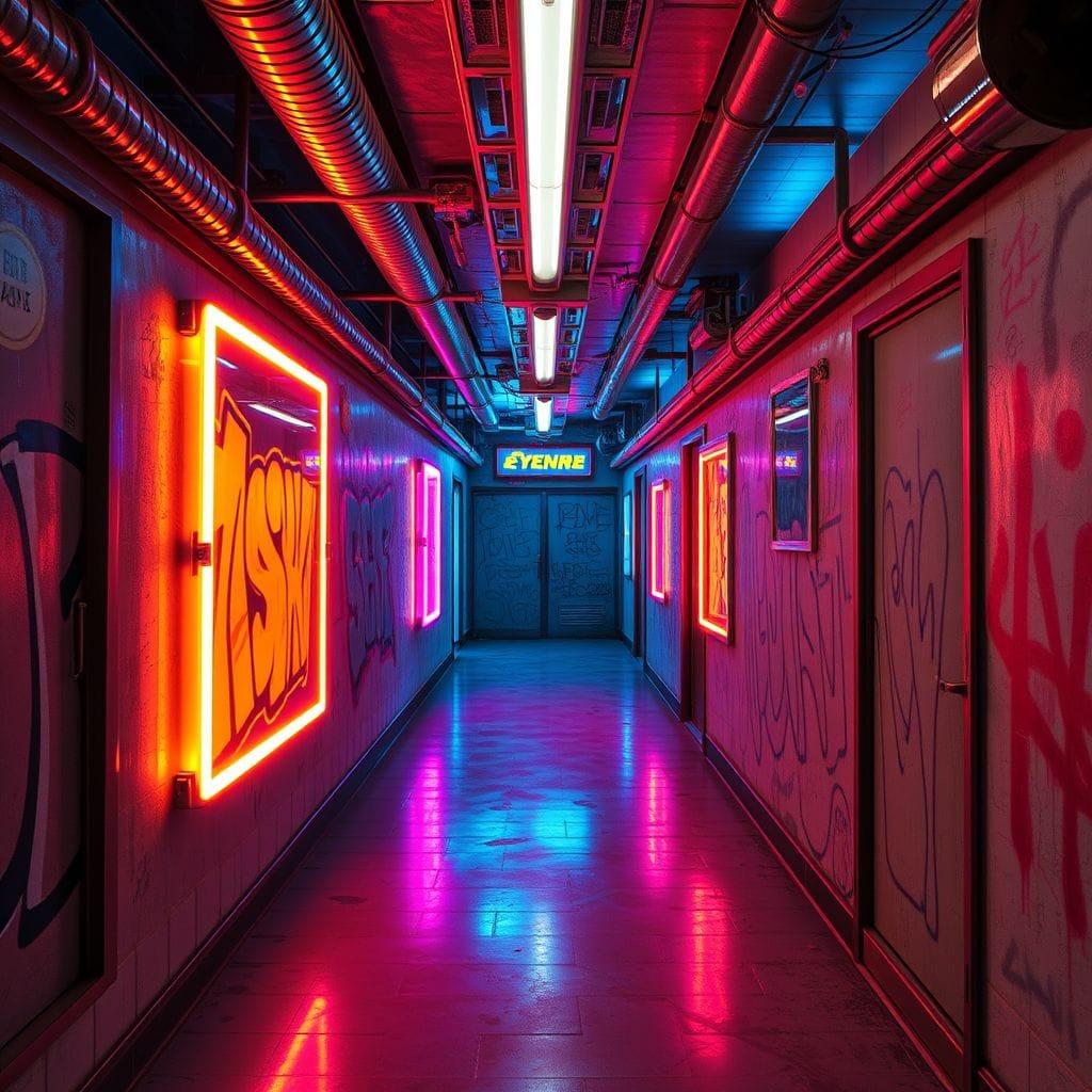 Cyberpunk hallway - AI Generated