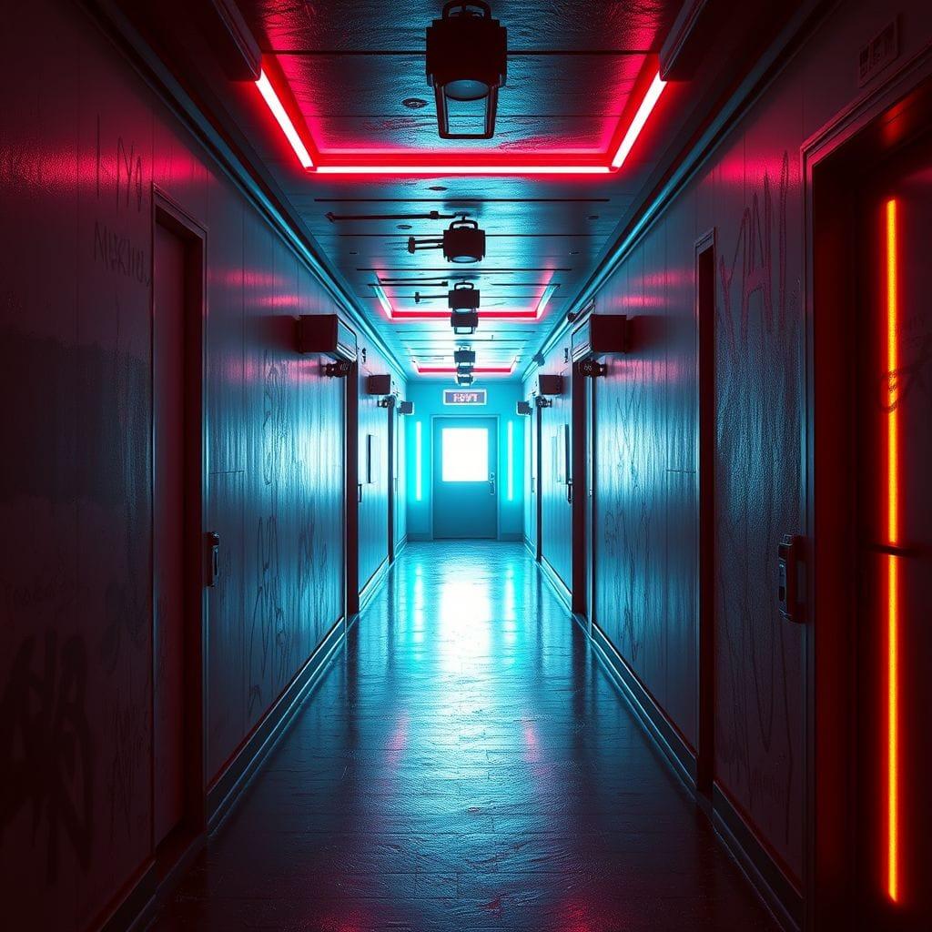 Cyberpunk hallway - AI Generated