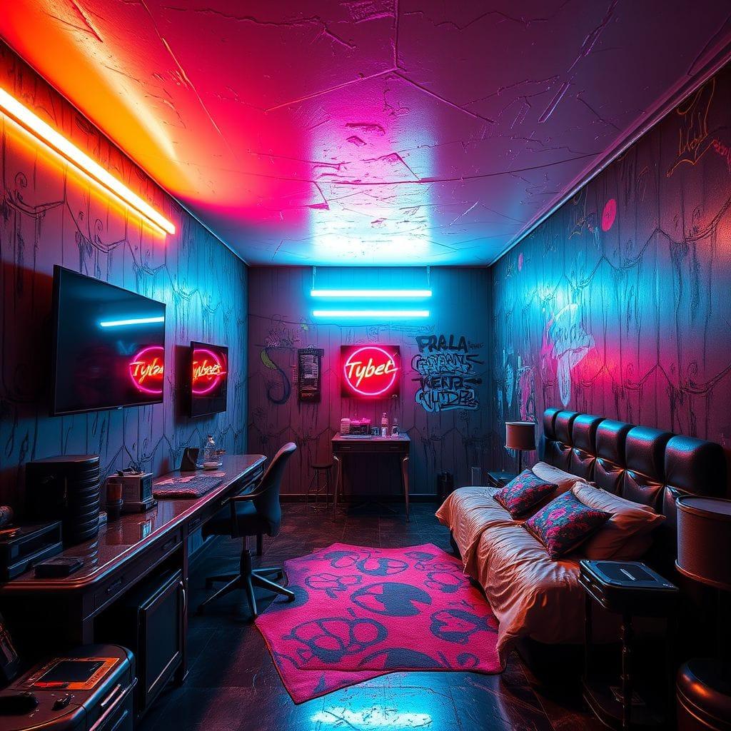 Cyberpunk hotel room - AI Generated