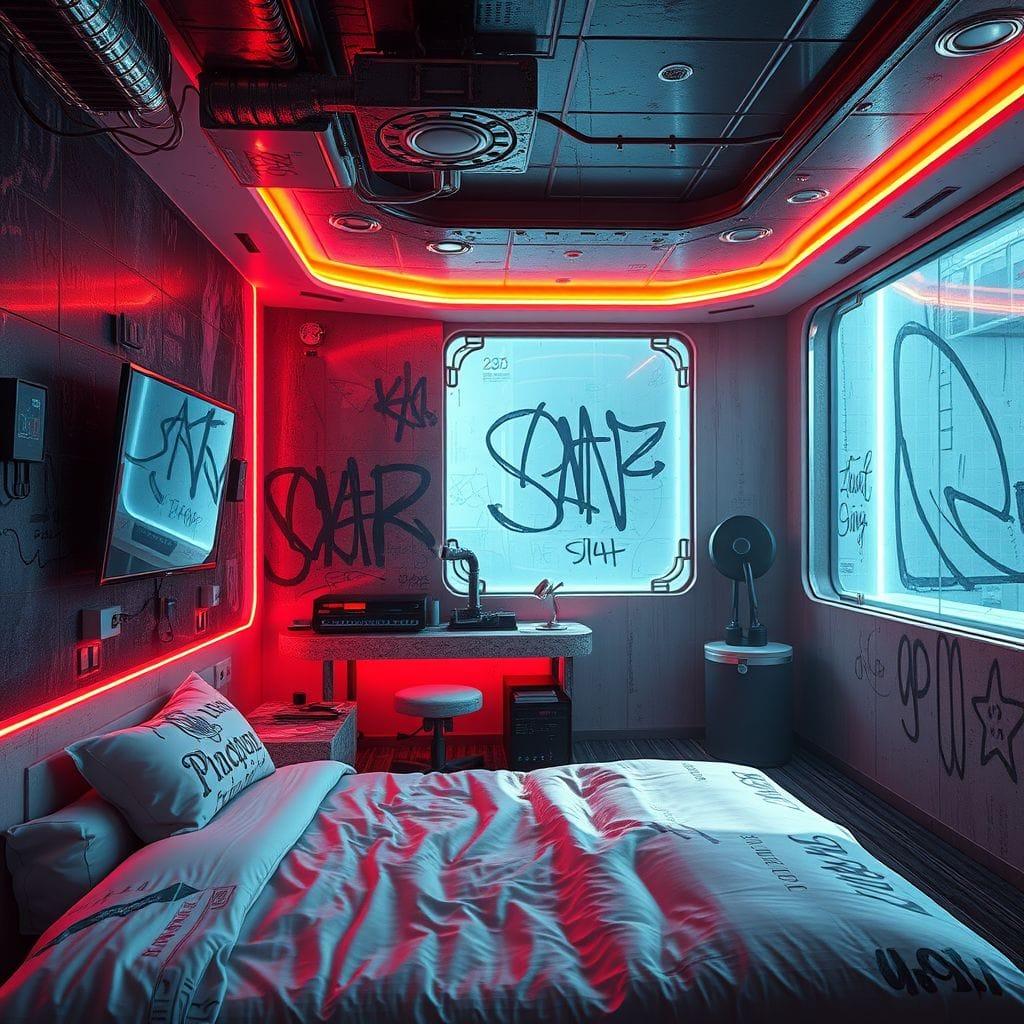 Cyberpunk hotel room - AI Generated