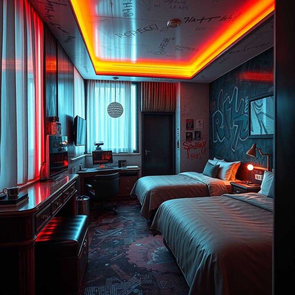 Cyberpunk hotel room - AI Generated