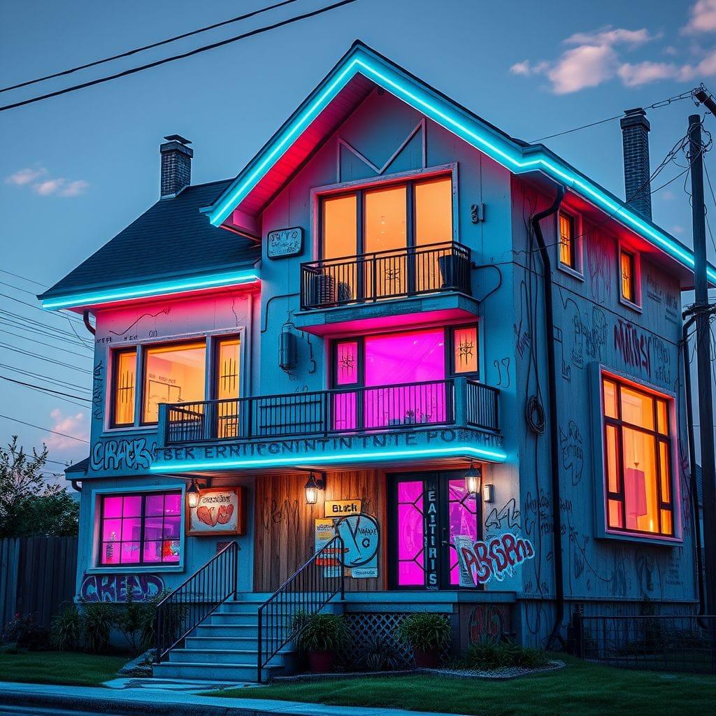 Cyberpunk house exterior - AI Generated