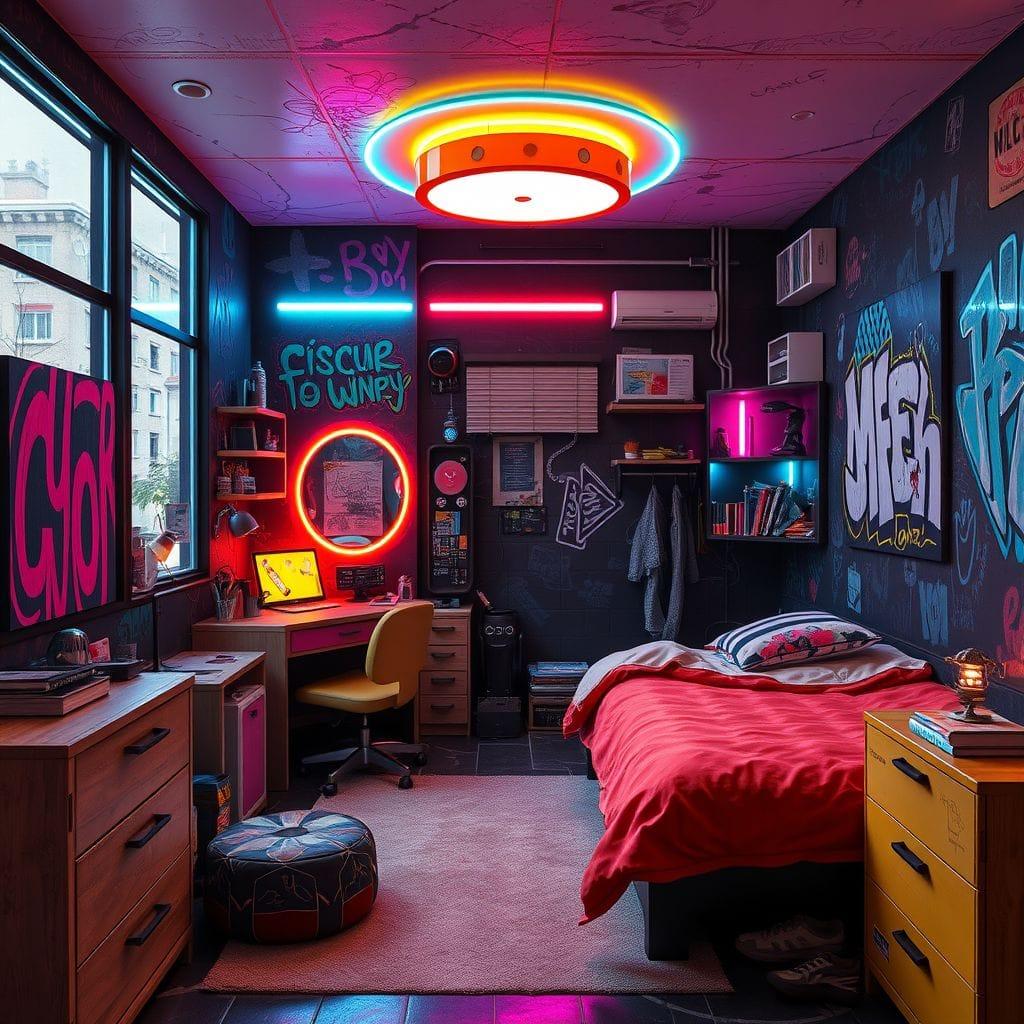 Cyberpunk kids room - AI Generated