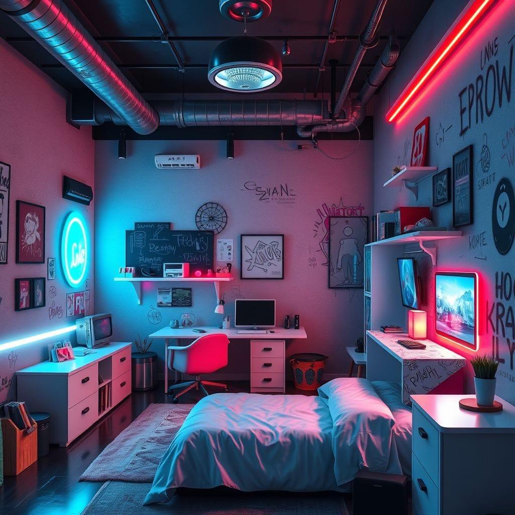 Cyberpunk kids room - AI Generated