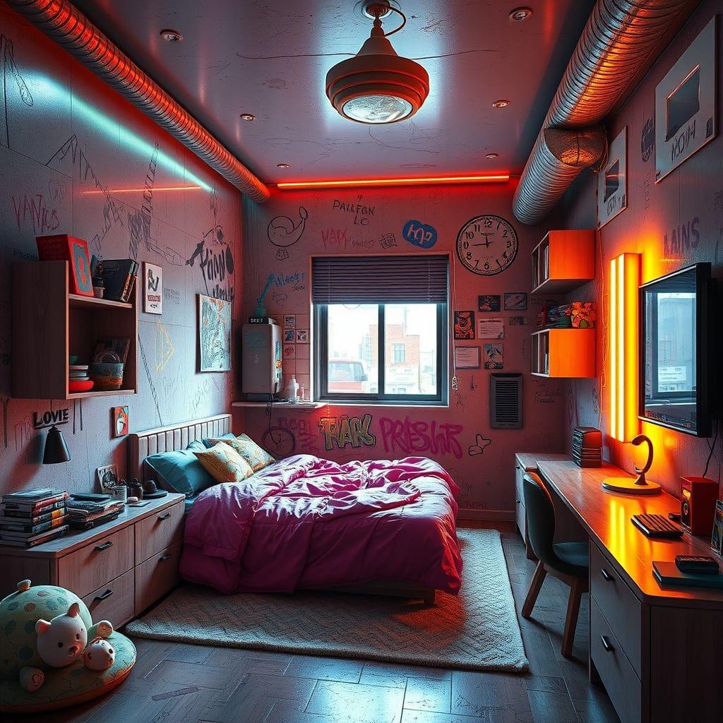 Cyberpunk kids room - AI Generated