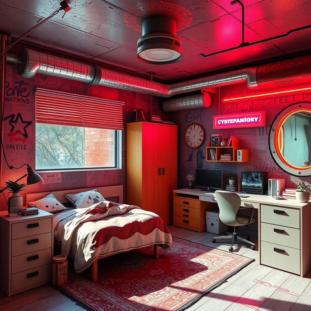 Cyberpunk kids room - AI Generated