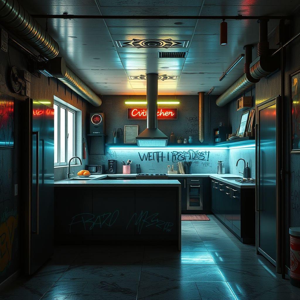 Cyberpunk kitchen - AI Generated
