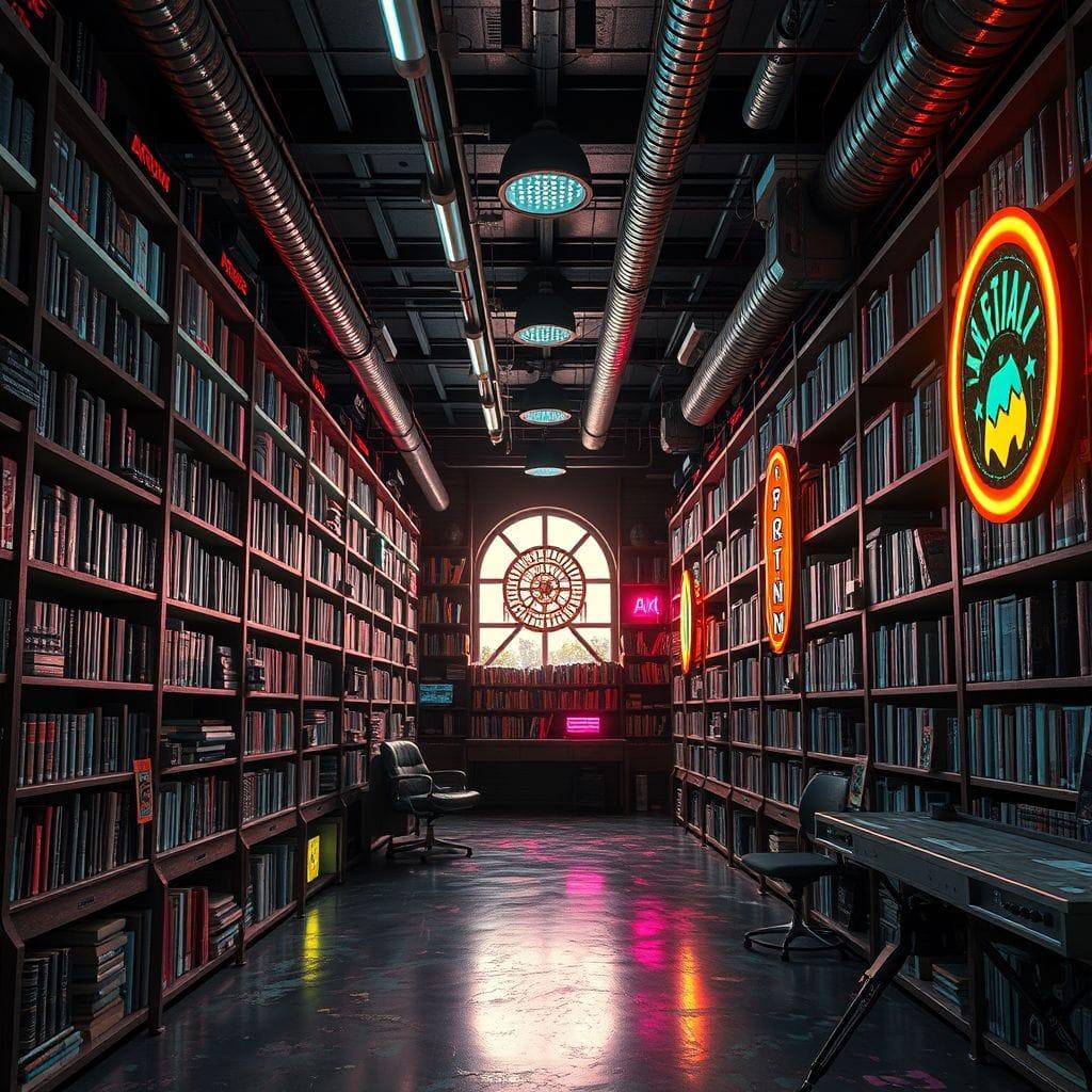 Cyberpunk library - AI Generated