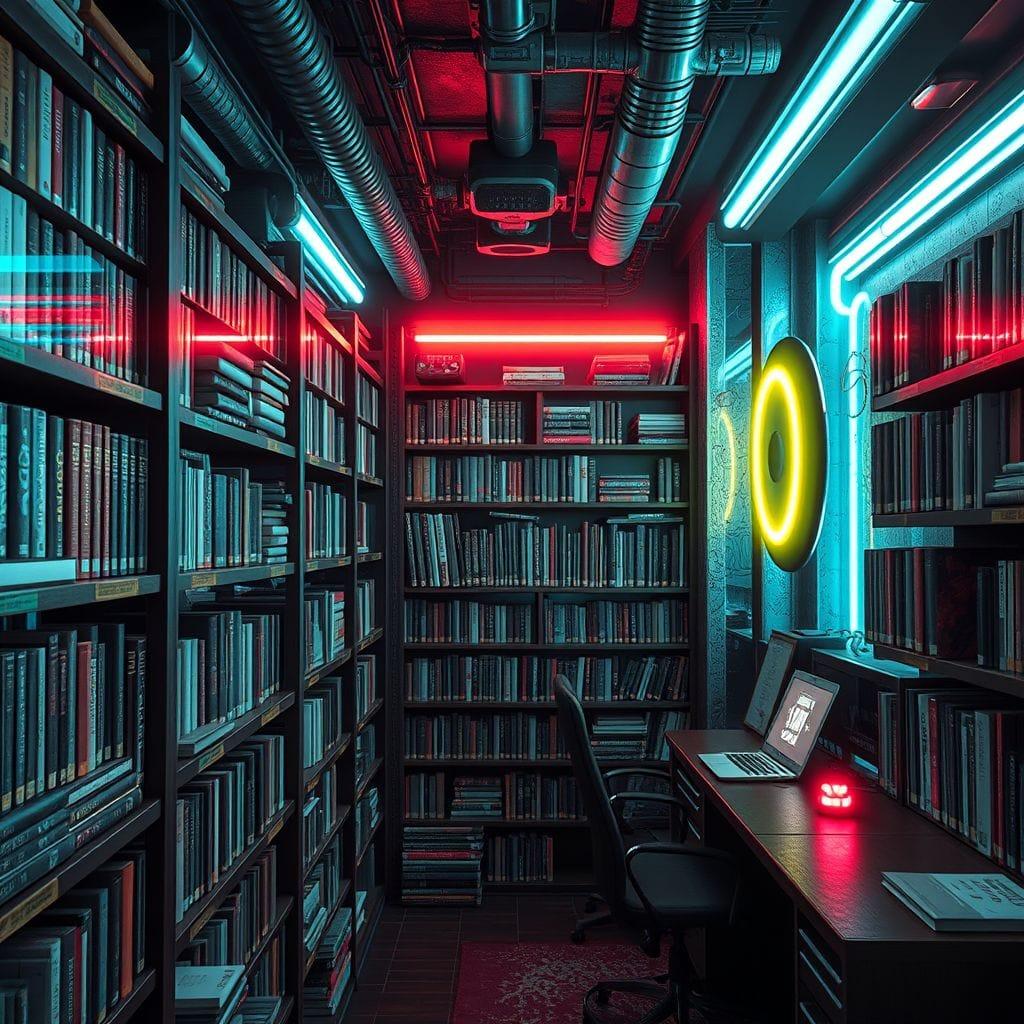 Cyberpunk library - AI Generated