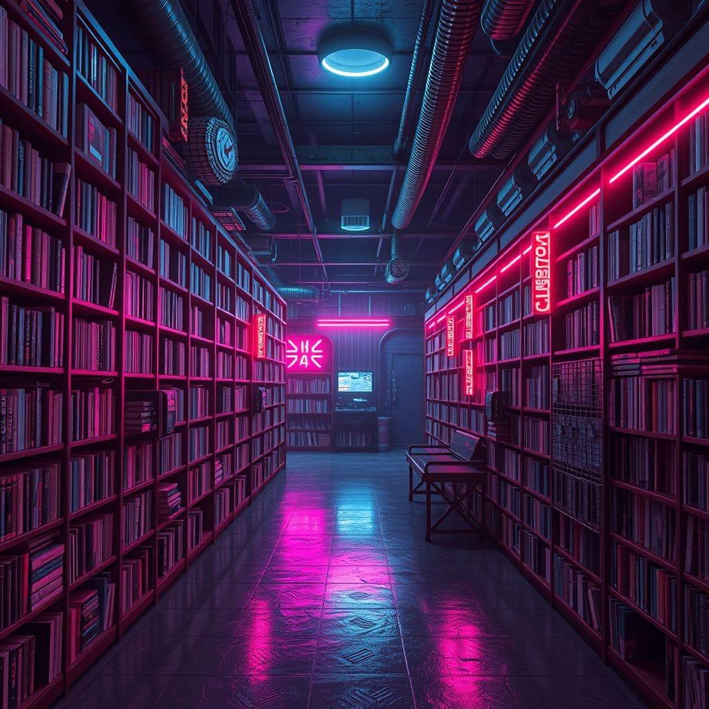 Cyberpunk library - AI Generated