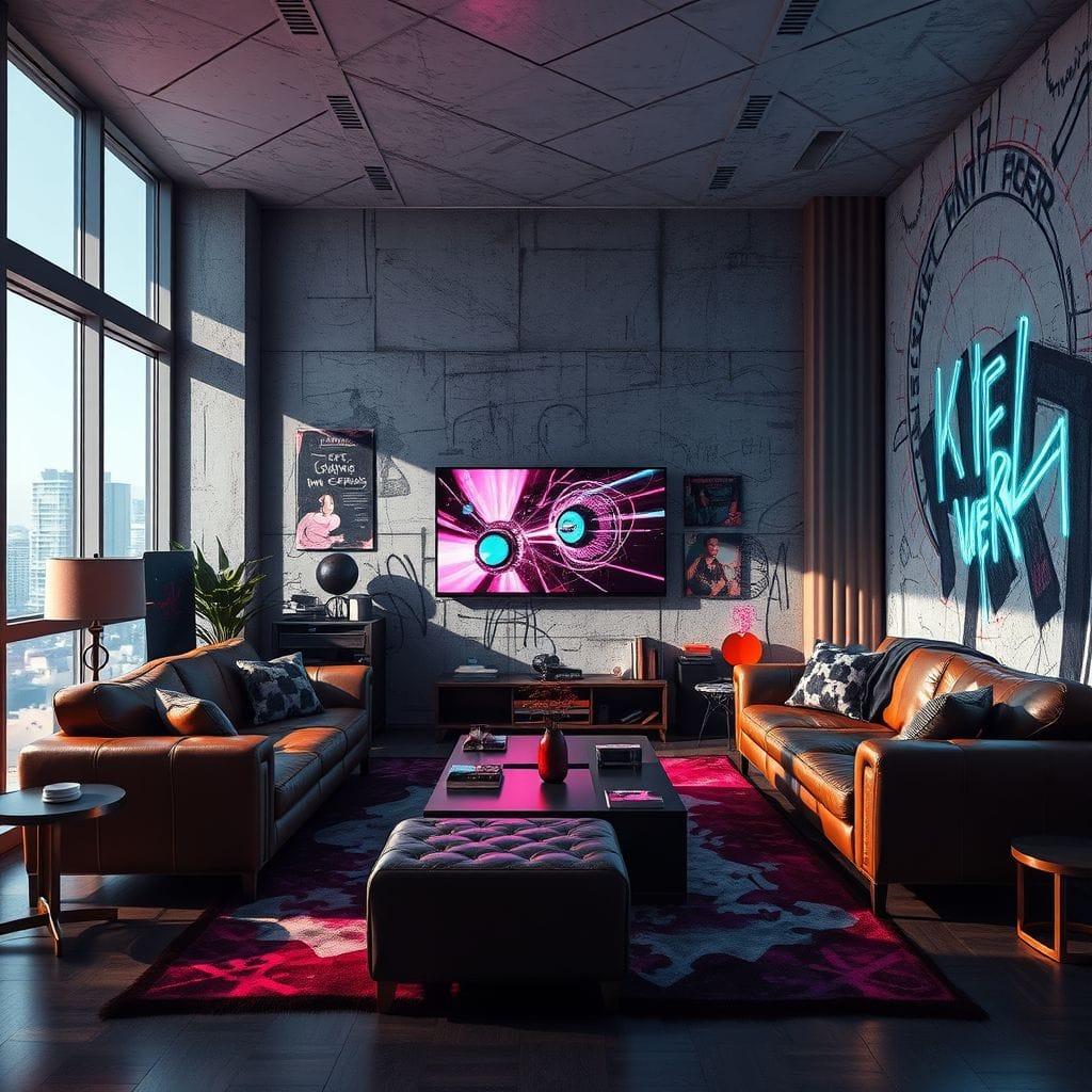 Cyberpunk living room - AI Generated