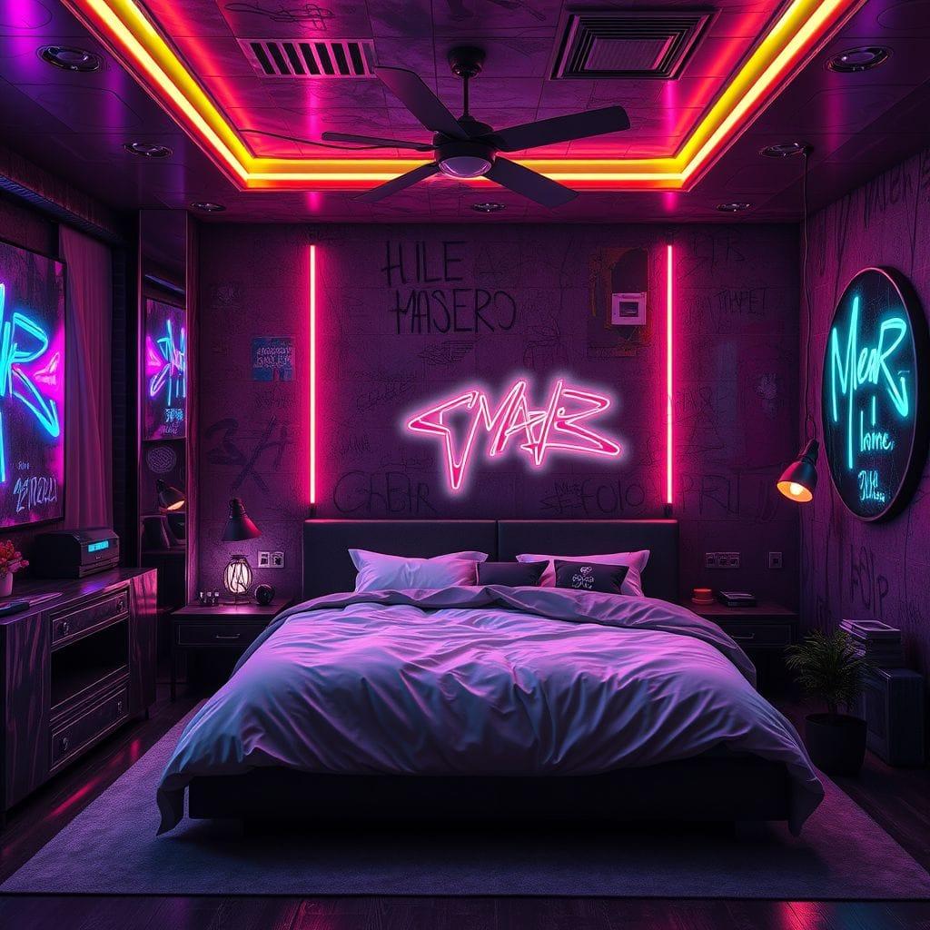 Cyberpunk master bedroom - AI Generated