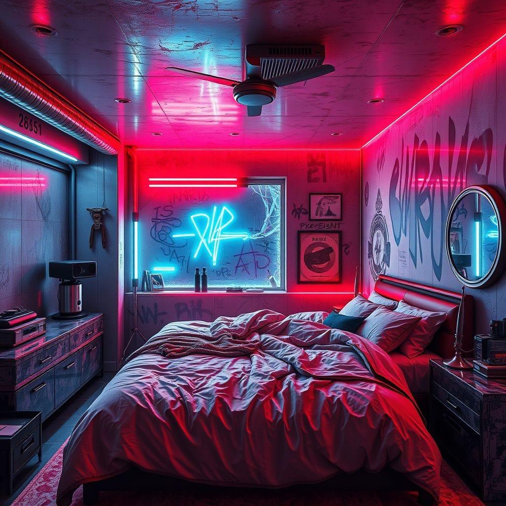 Cyberpunk master bedroom - AI Generated
