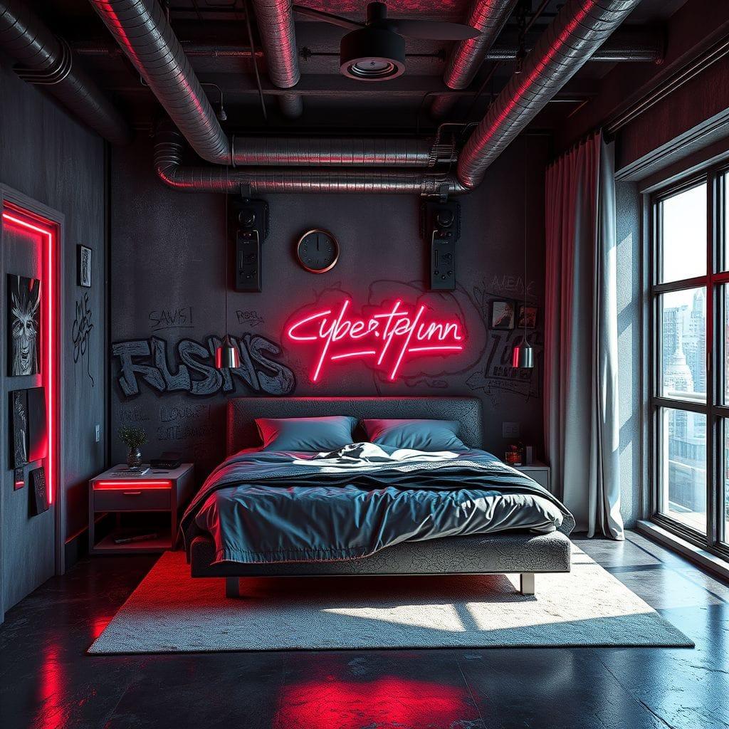Cyberpunk master bedroom - AI Generated
