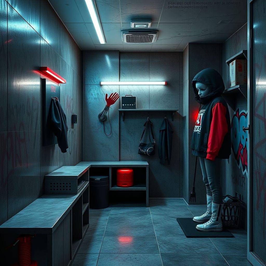 Cyberpunk mudroom - AI Generated