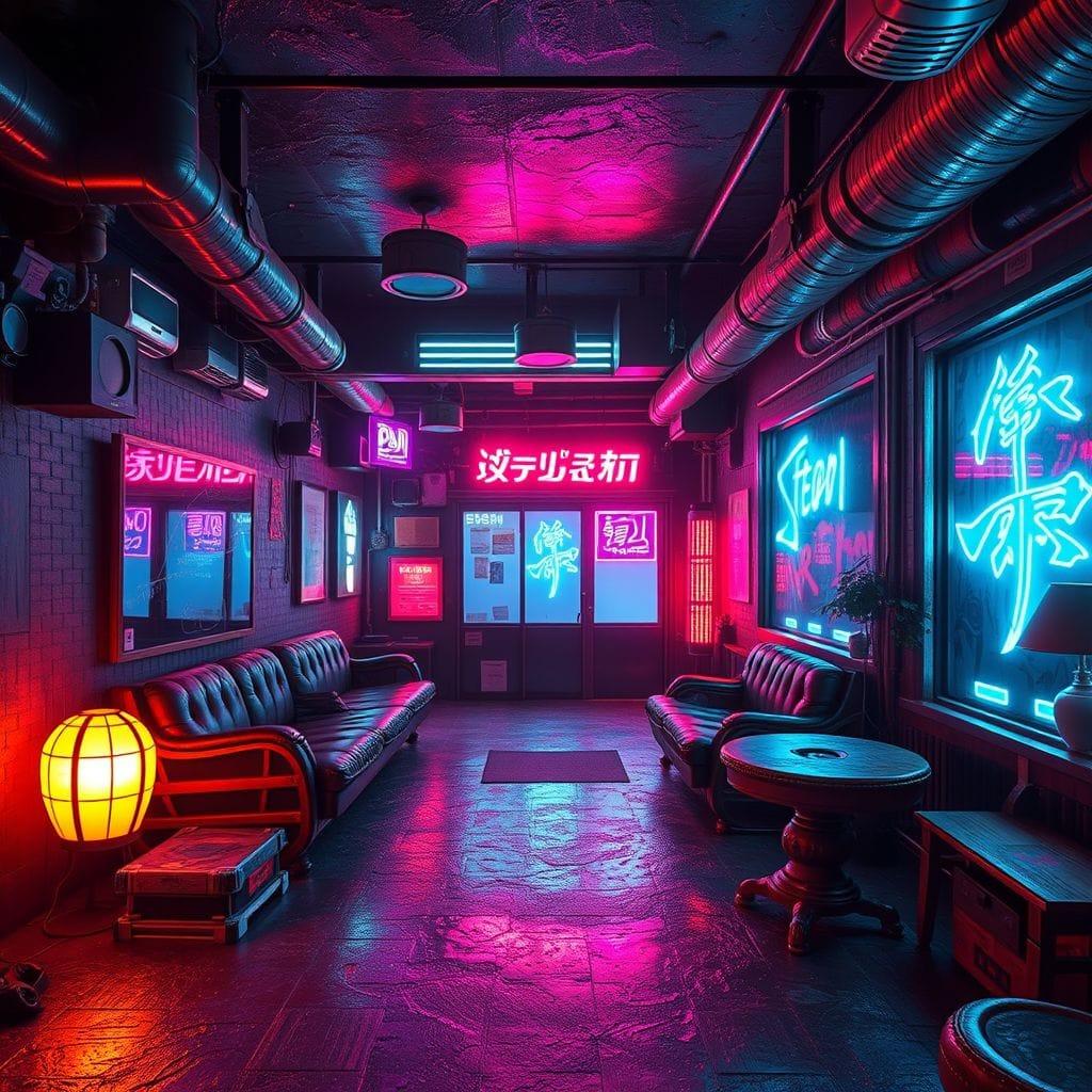 Cyberpunk onsen - AI Generated