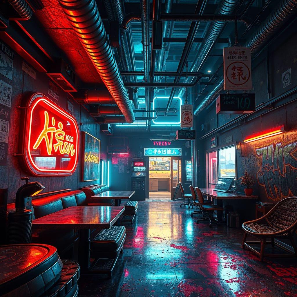 Cyberpunk onsen - AI Generated