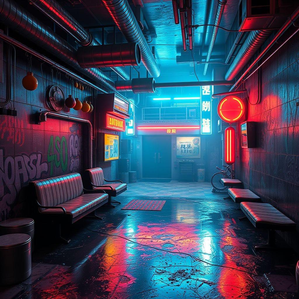 Cyberpunk onsen - AI Generated