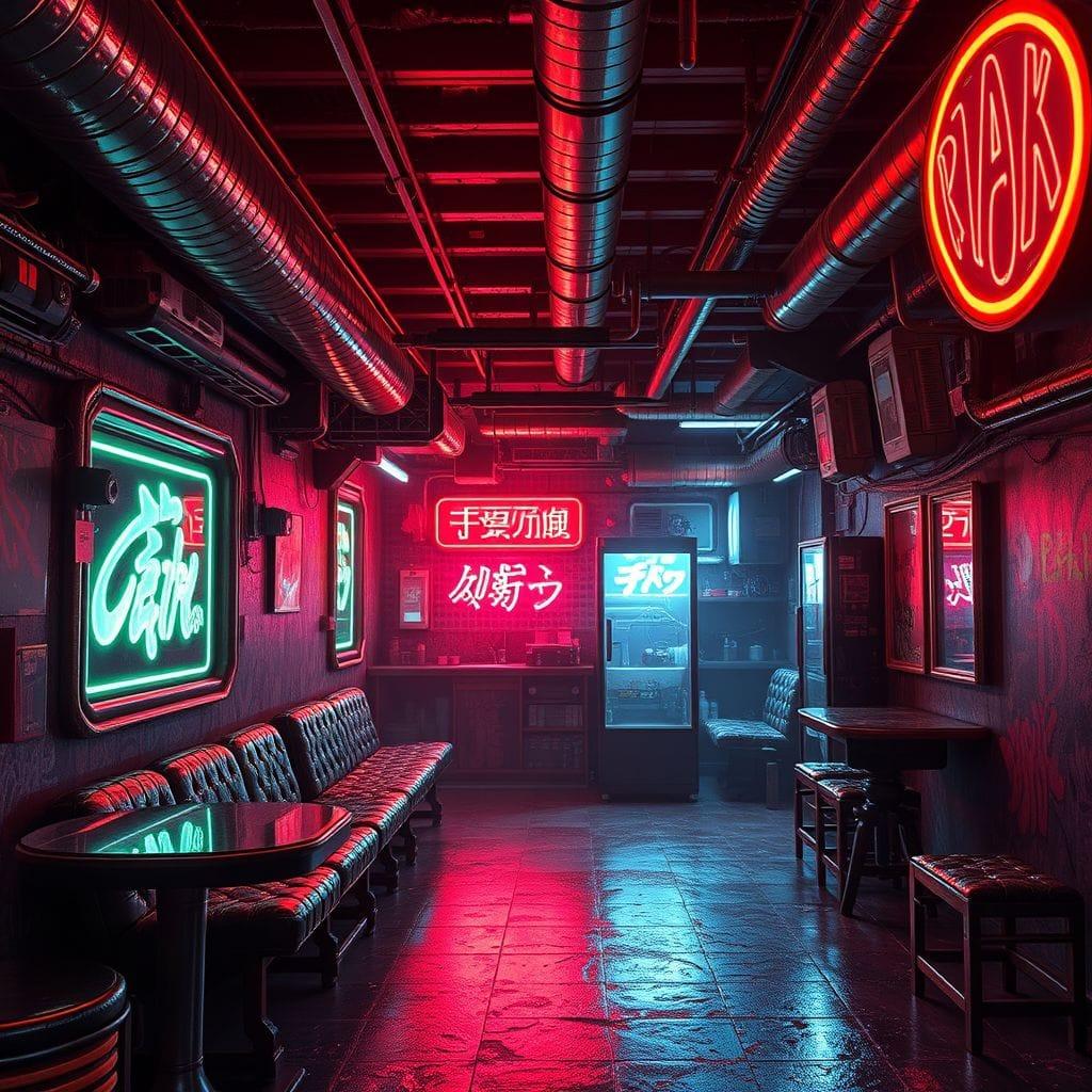 Cyberpunk onsen - AI Generated
