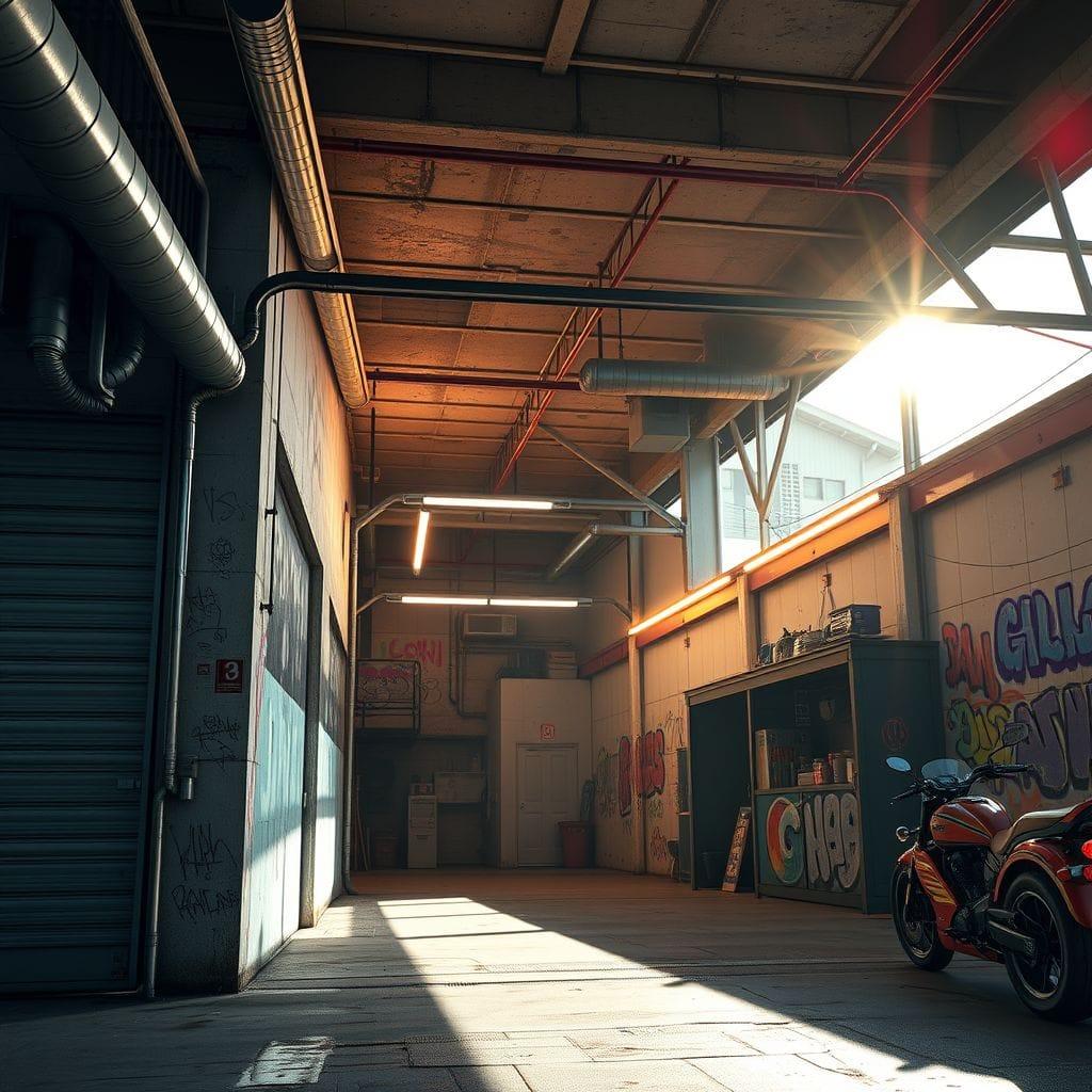 Cyberpunk outdoor garage - AI Generated