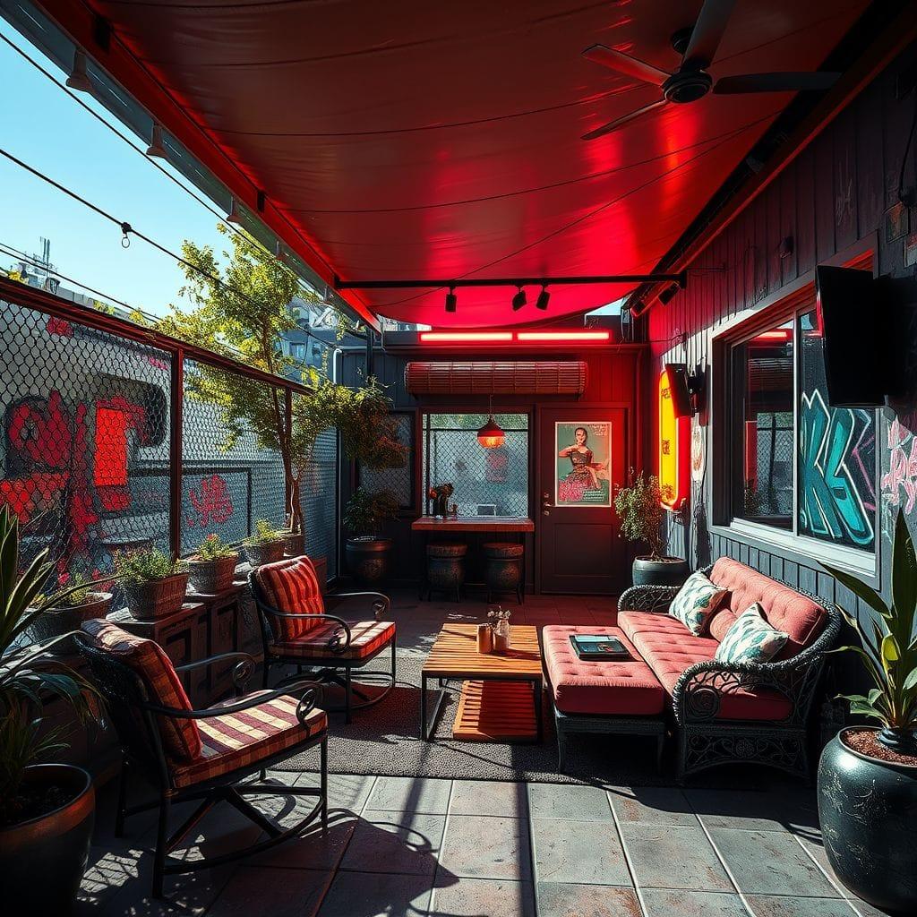 Cyberpunk outdoor patio - AI Generated