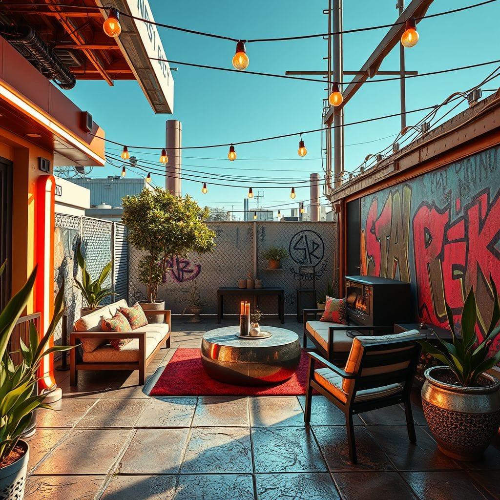 Cyberpunk outdoor patio - AI Generated