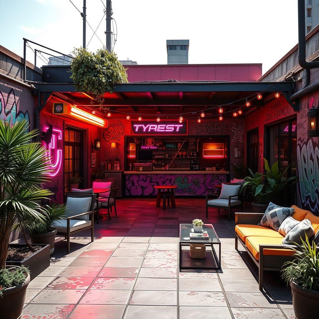 Cyberpunk outdoor patio - AI Generated