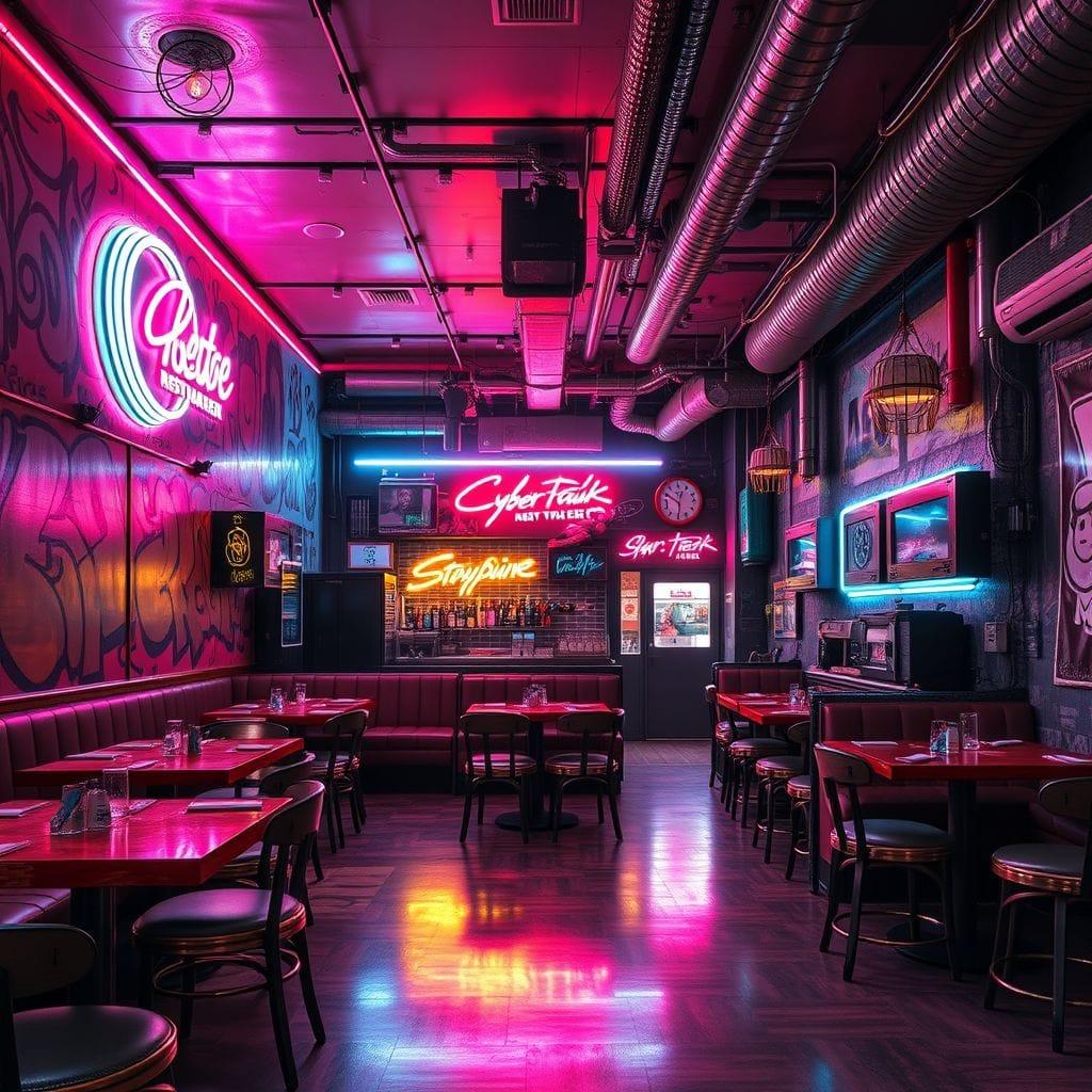 Cyberpunk restaurant - AI Generated