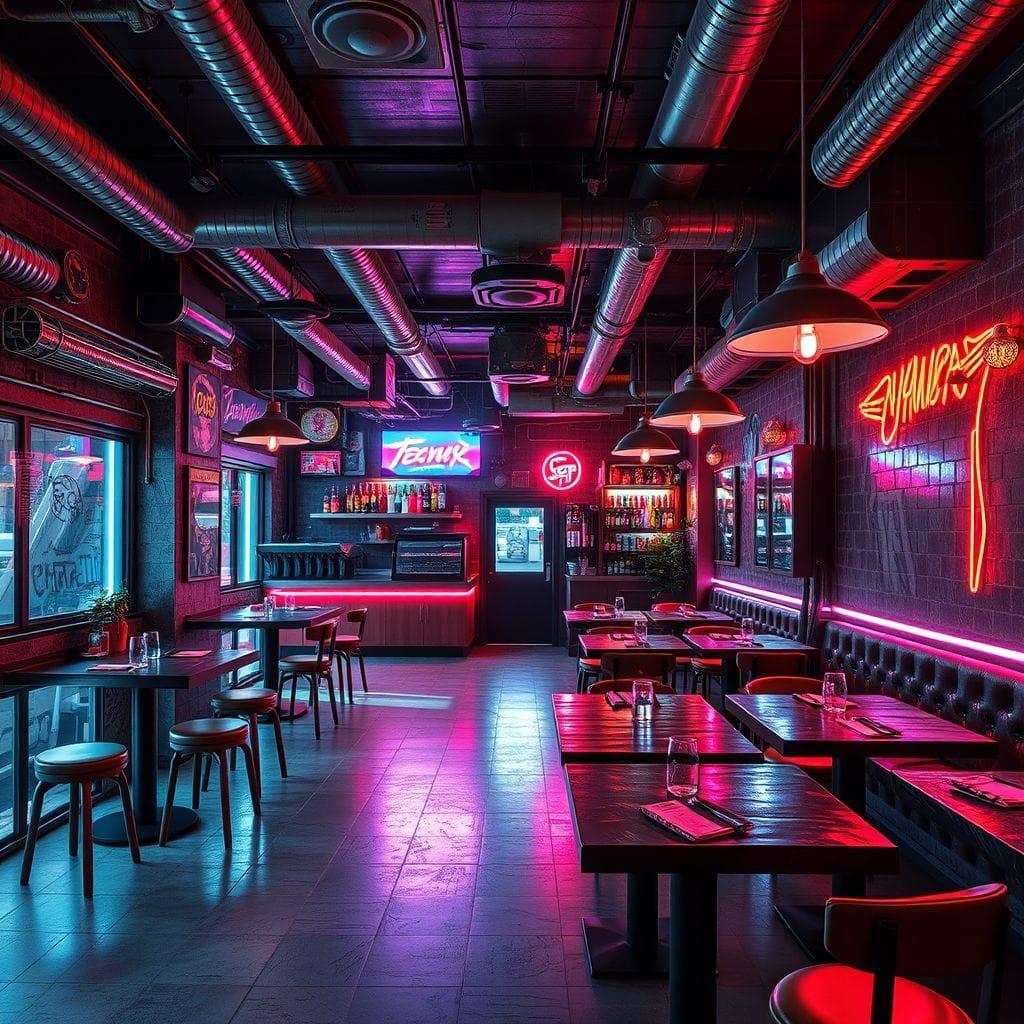 Cyberpunk restaurant - AI Generated