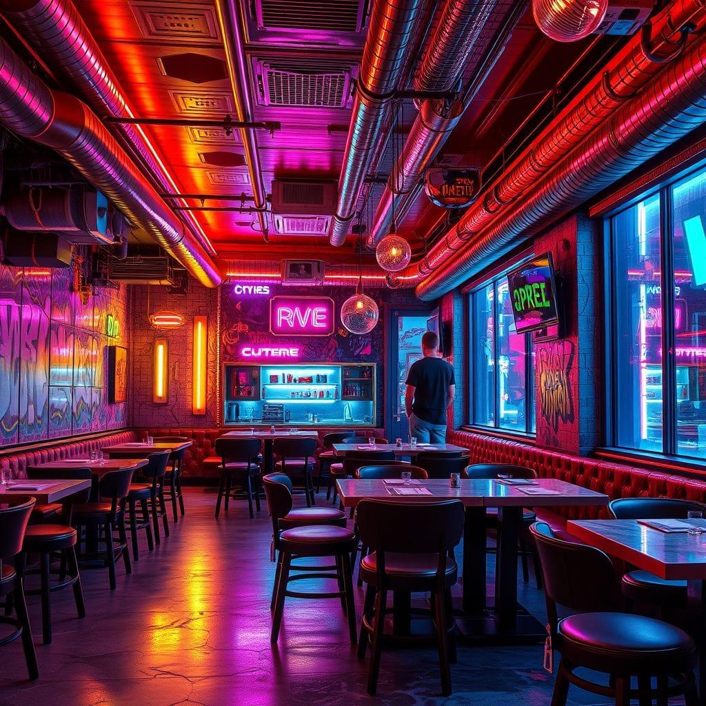 Cyberpunk restaurant - AI Generated