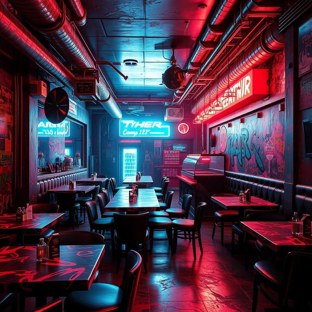 Cyberpunk restaurant - AI Generated
