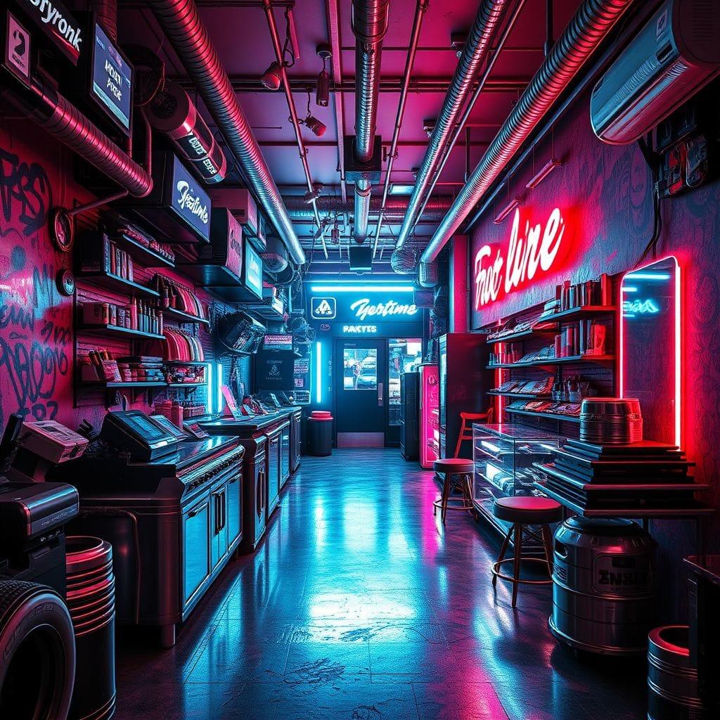 Cyberpunk store - AI Generated