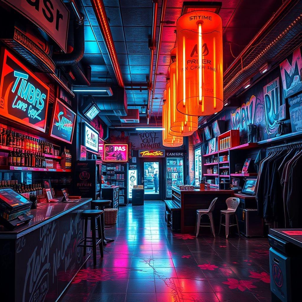 Cyberpunk store - AI Generated