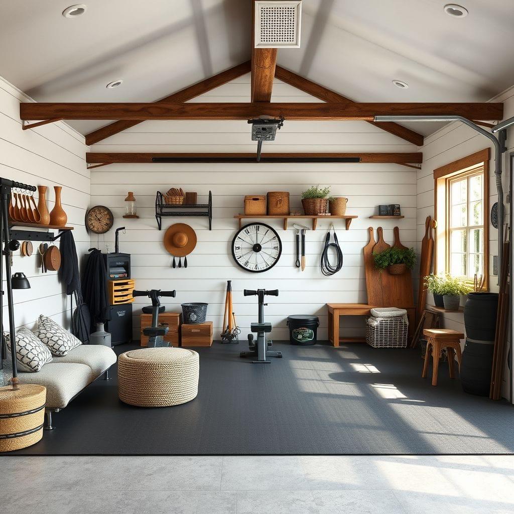 Farmhouse garage gym - AI Generated