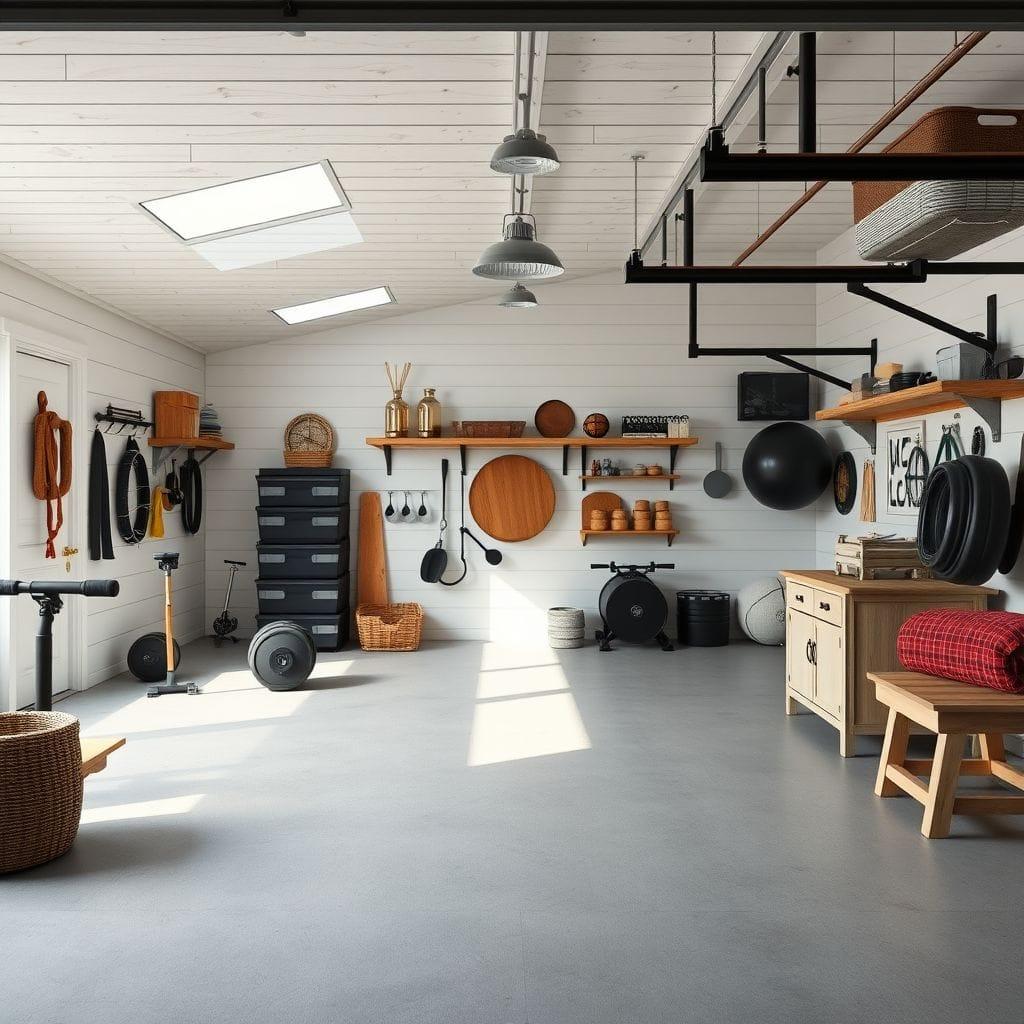 Farmhouse garage gym - AI Generated