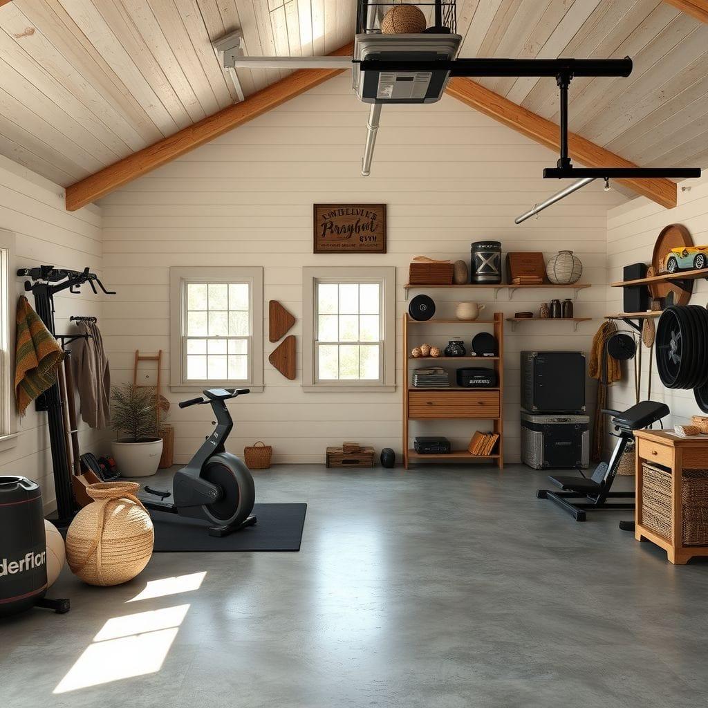 Farmhouse garage gym - AI Generated