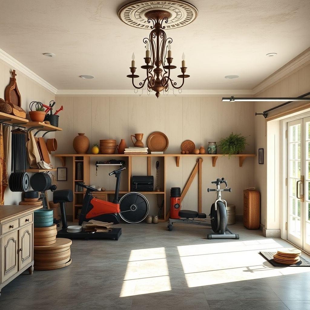 French Country garage gym - AI Generated