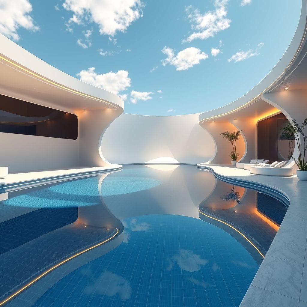 Futuristic outdoor pool area - AI Generated