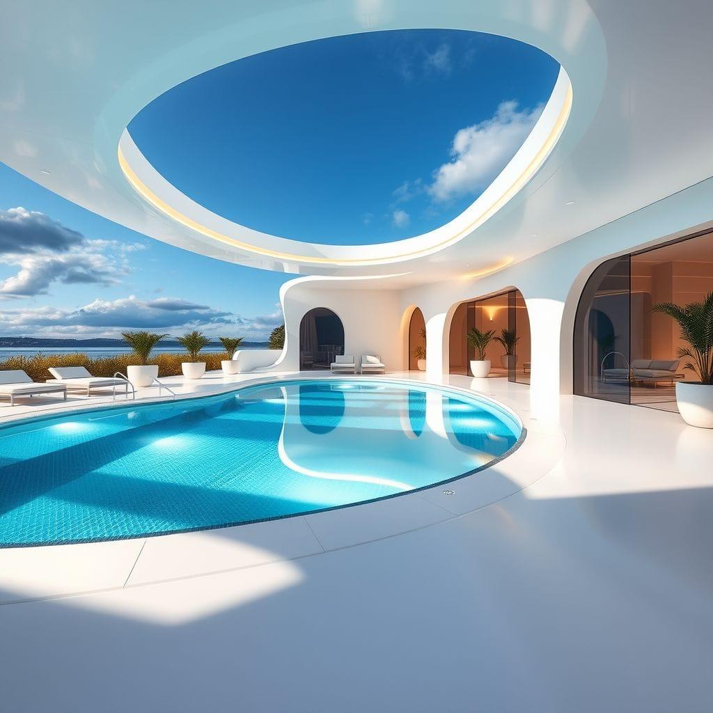 Futuristic outdoor pool area - AI Generated