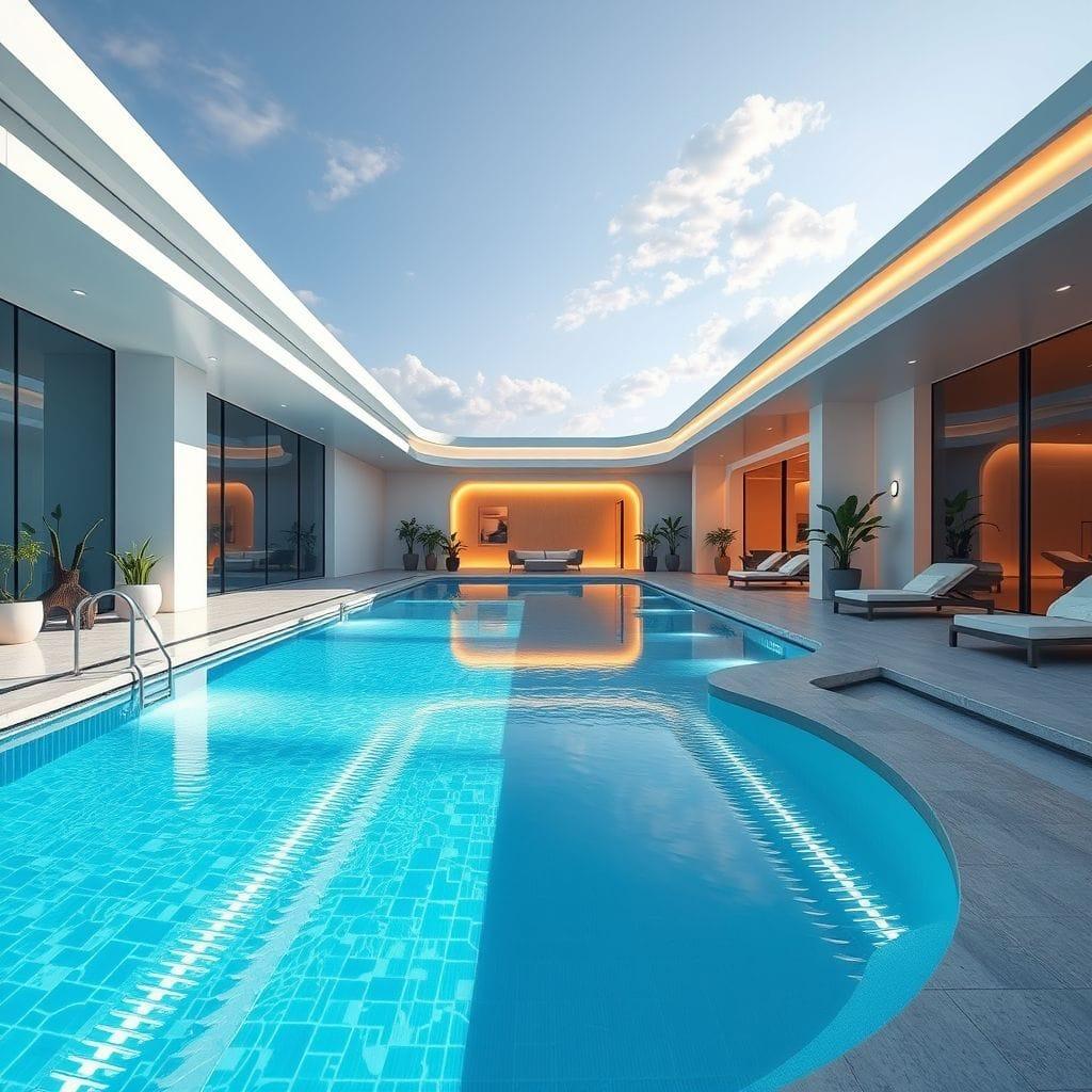 Futuristic outdoor pool area - AI Generated
