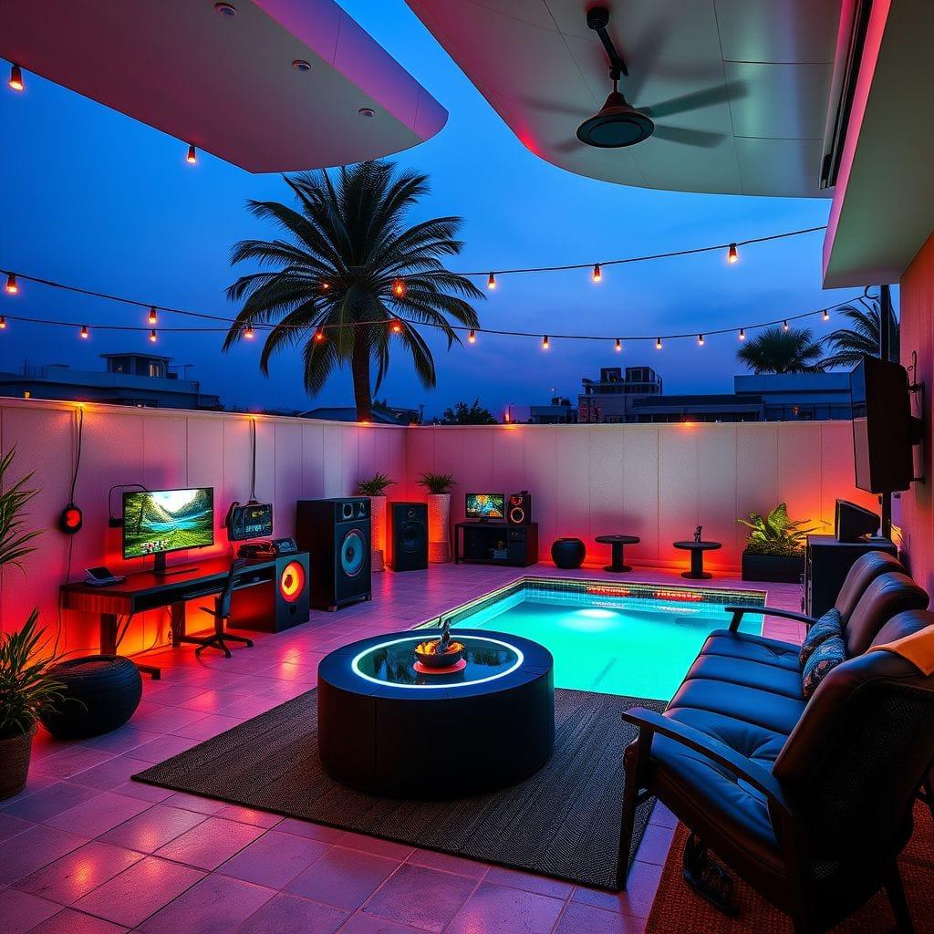 Gaming Room outdoor pool area - AI Generated