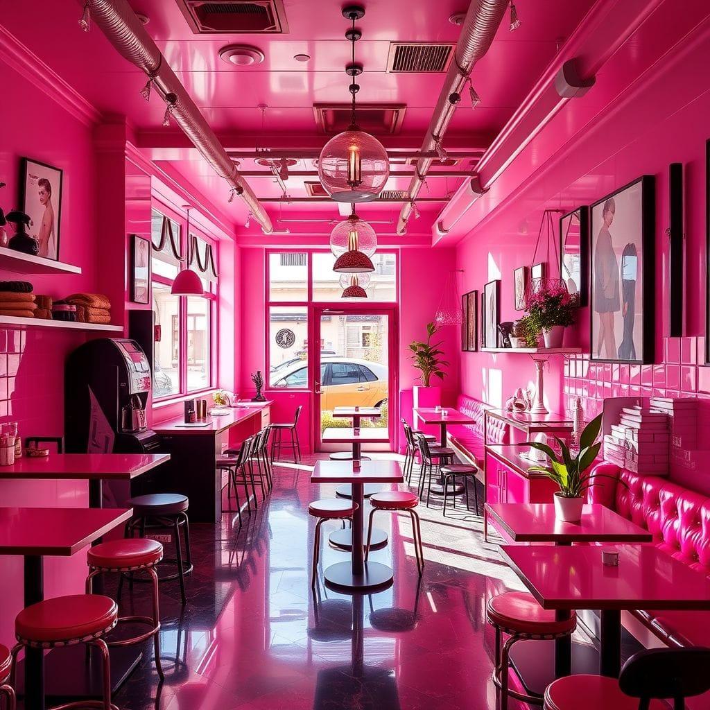 Hot Pink coffee shop - AI Generated
