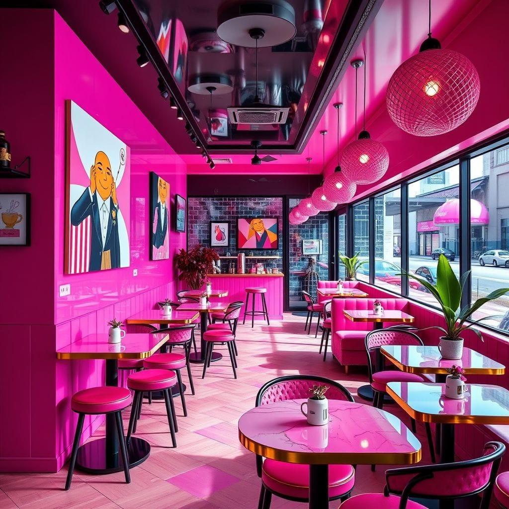 Hot Pink coffee shop - AI Generated
