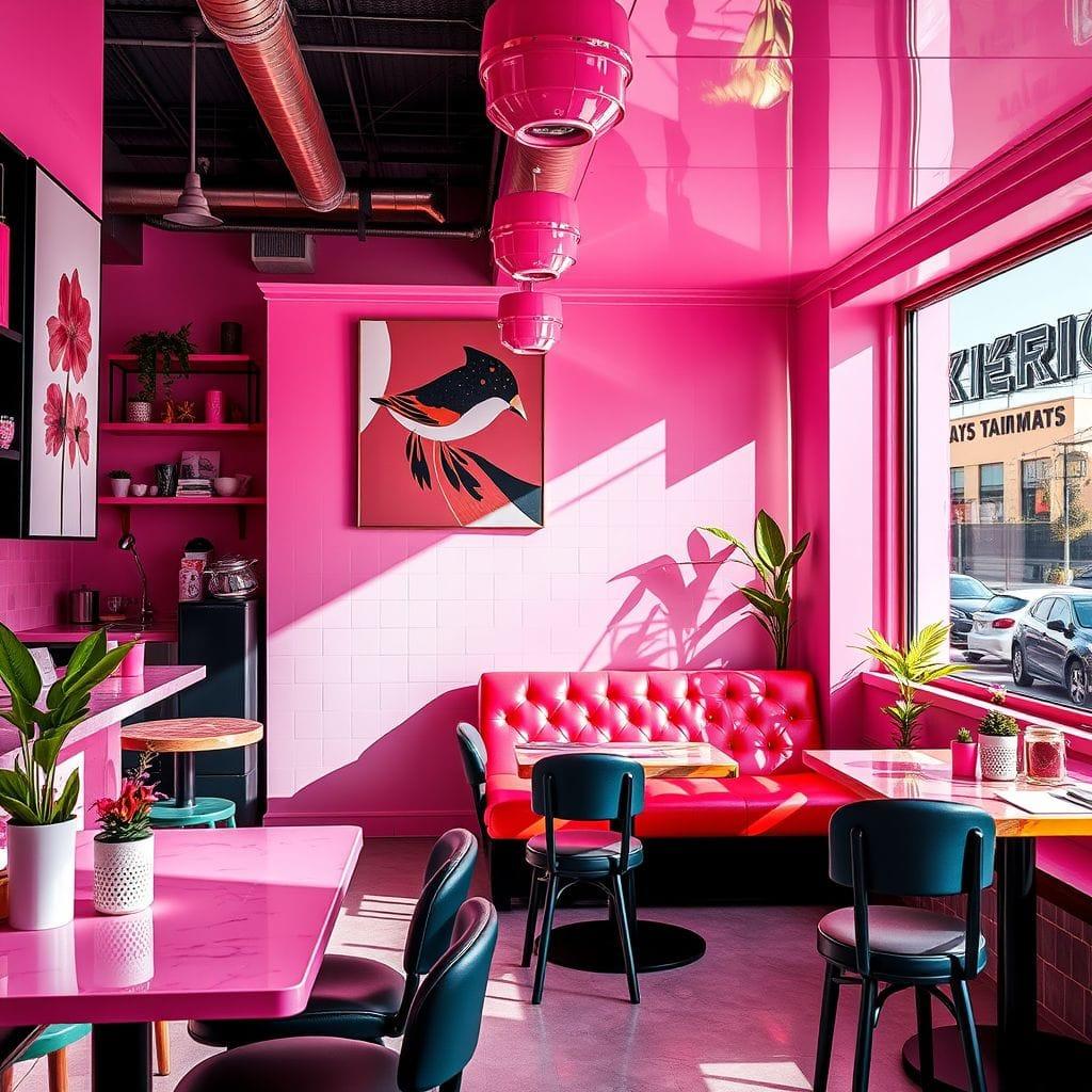 Hot Pink coffee shop - AI Generated