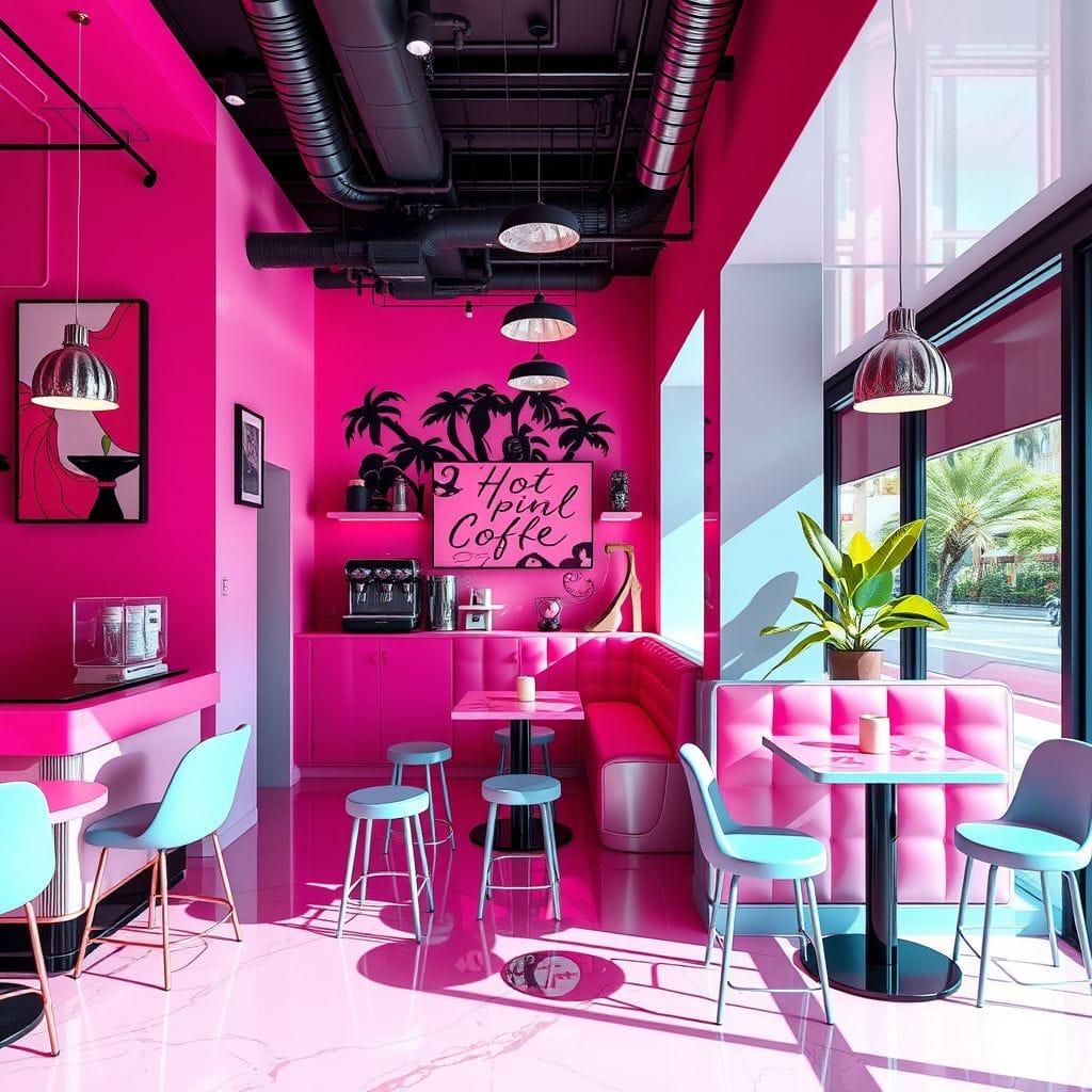 Hot Pink coffee shop - AI Generated