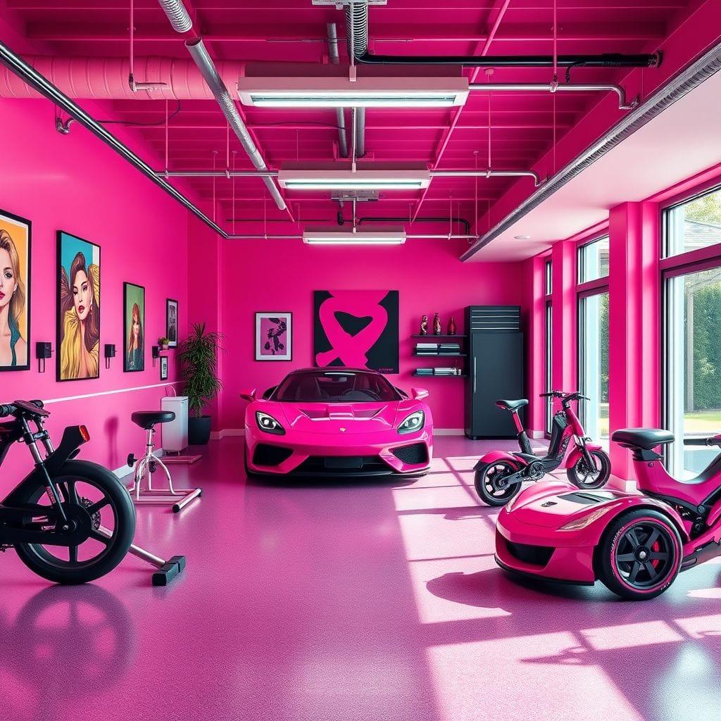 Hot Pink garage gym - AI Generated