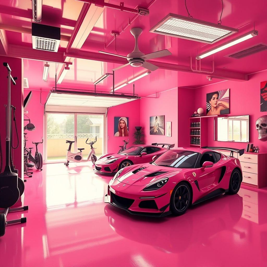 Hot Pink garage gym - AI Generated