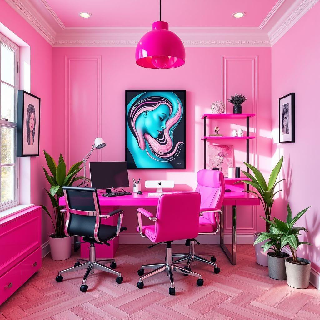 Hot Pink home office - AI Generated