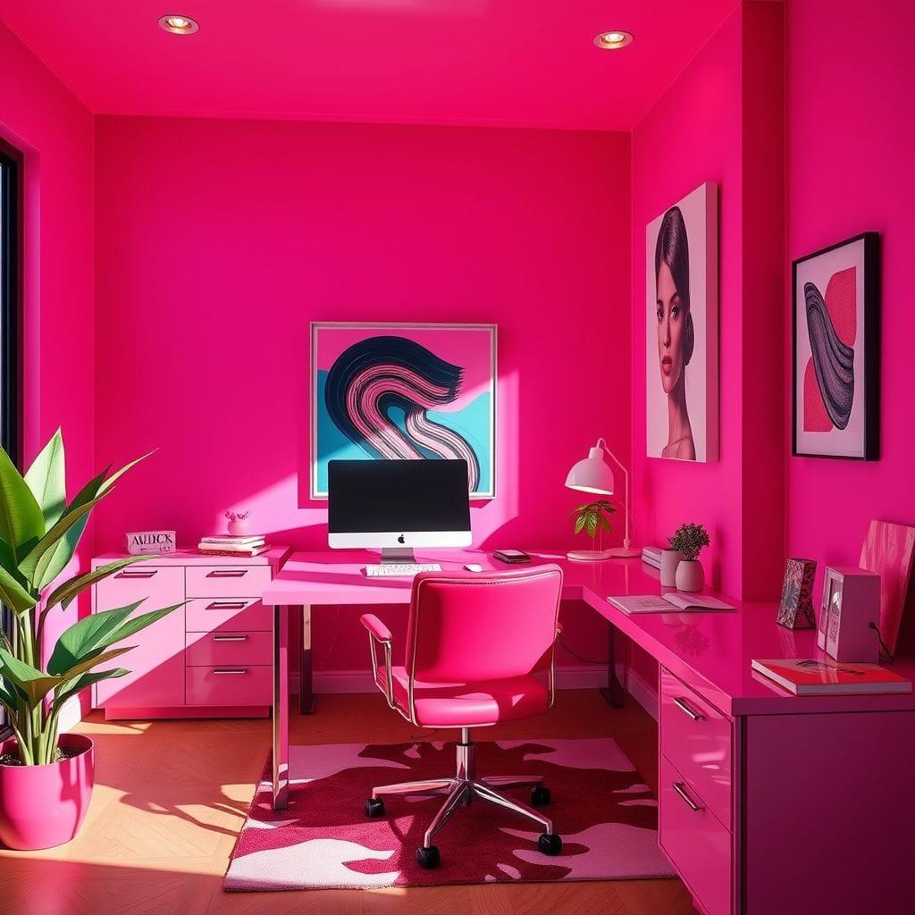Hot Pink home office - AI Generated